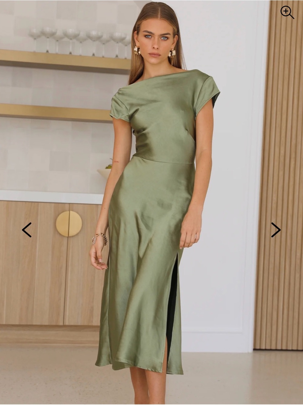 GET IN FORMATION SATIN MIDI DRESS OLIVE - Picture 2 of 7